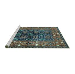 Sideview of Machine Washable Oriental Turquoise Industrial Area Rugs, wshurb1368turq