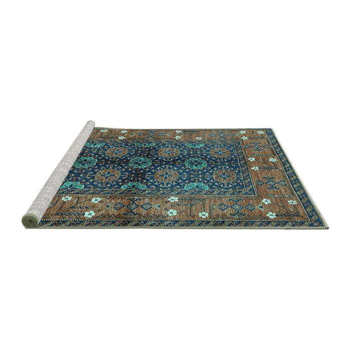 Sideview of Machine Washable Oriental Turquoise Industrial Area Rugs, wshurb1368turq
