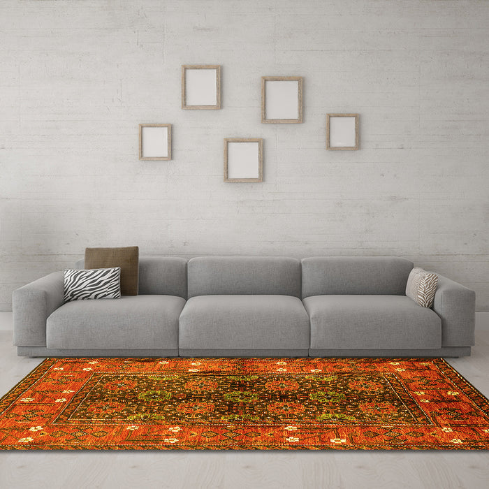Machine Washable Oriental Yellow Industrial Rug in a Living Room, wshurb1368yw