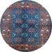 Round Machine Washable Oriental Light Blue Industrial Rug, wshurb1368lblu