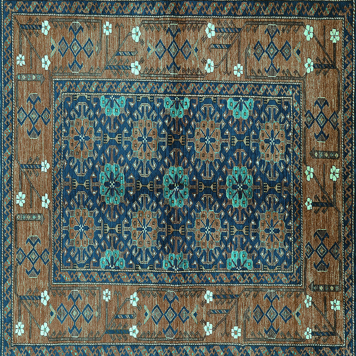 Square Machine Washable Oriental Turquoise Industrial Area Rugs, wshurb1368turq