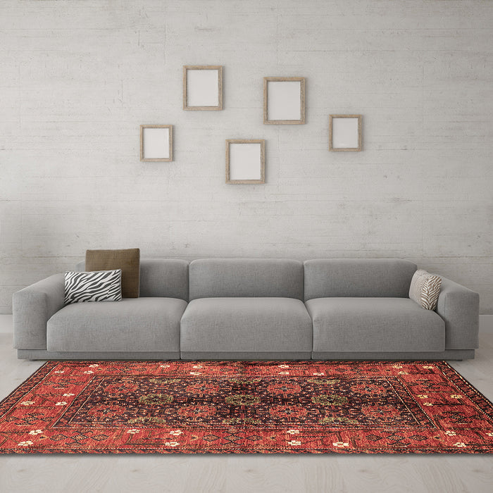 Machine Washable Oriental Brown Industrial Rug in a Living Room,, wshurb1368brn