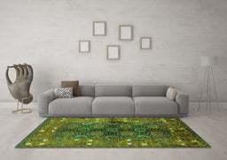 Machine Washable Oriental Green Industrial Area Rugs in a Living Room,, wshurb1368grn