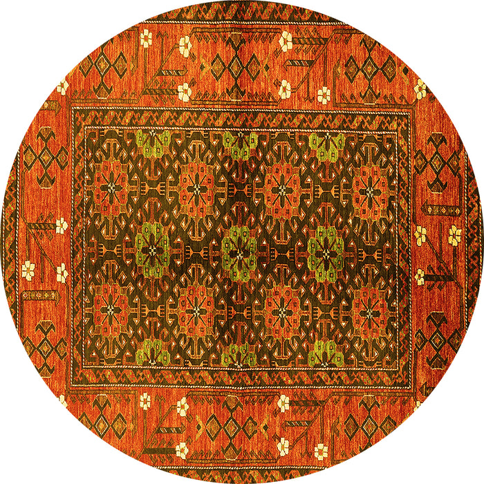 Round Machine Washable Oriental Yellow Industrial Rug, wshurb1368yw