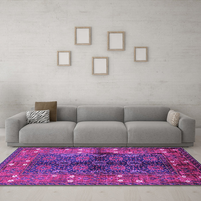 Machine Washable Oriental Purple Industrial Area Rugs in a Living Room, wshurb1368pur
