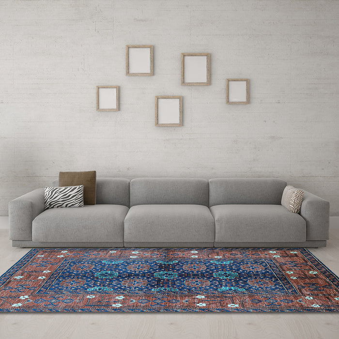 Machine Washable Oriental Light Blue Industrial Rug in a Living Room, wshurb1368lblu