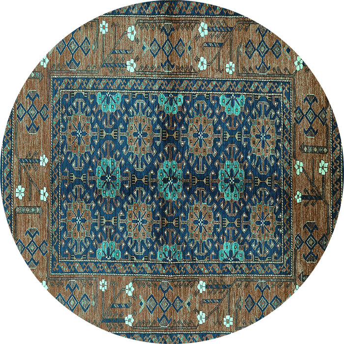 Round Machine Washable Oriental Turquoise Industrial Area Rugs, wshurb1368turq