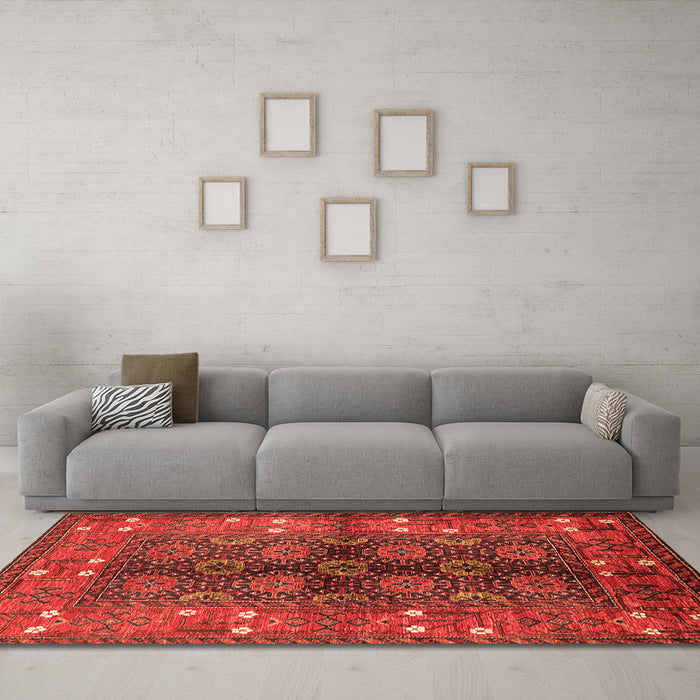 Machine Washable Oriental Orange Industrial Area Rugs in a Living Room, wshurb1368org