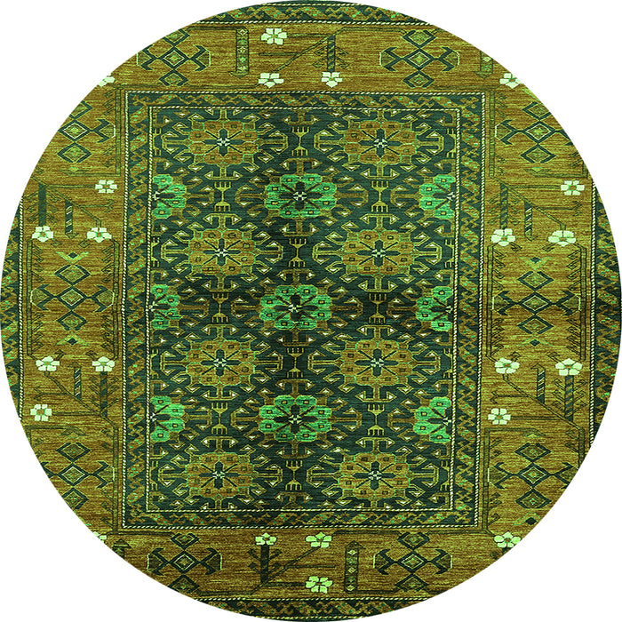 Round Machine Washable Oriental Green Industrial Area Rugs, wshurb1368grn