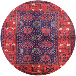 Round Machine Washable Industrial Modern Red Rug, wshurb1368