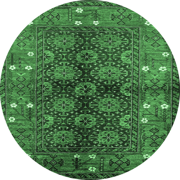 Round Oriental Emerald Green Industrial Rug, urb1368emgrn