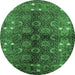 Round Oriental Emerald Green Industrial Rug, urb1368emgrn