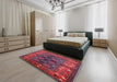 Mid-Century Modern Red Oriental Rug in a Bedroom, urb1368