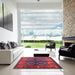 Square Mid-Century Modern Red Oriental Rug in a Living Room, urb1368