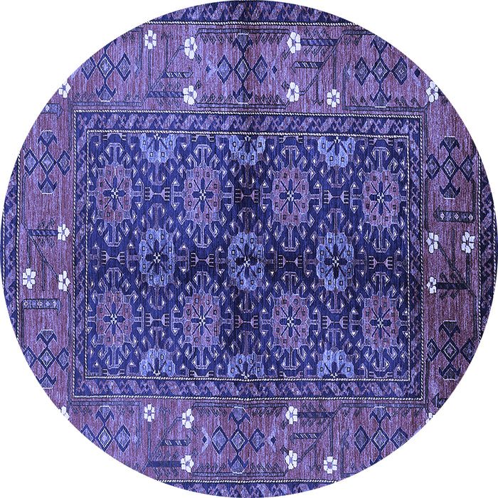 Round Machine Washable Oriental Blue Industrial Rug, wshurb1368blu