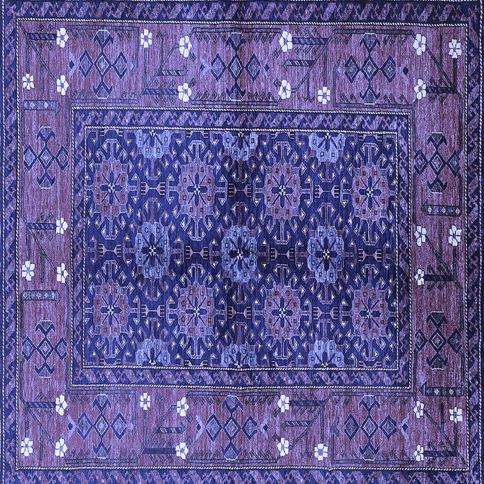 Square Machine Washable Oriental Blue Industrial Rug, wshurb1368blu