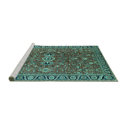 Sideview of Machine Washable Oriental Turquoise Traditional Area Rugs, wshurb1369turq