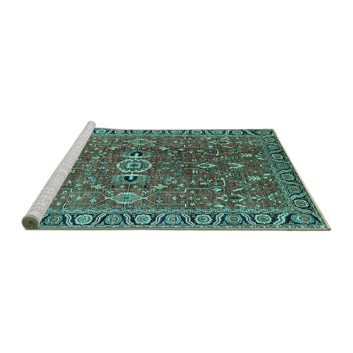 Sideview of Machine Washable Oriental Turquoise Traditional Area Rugs, wshurb1369turq