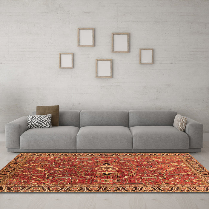 Machine Washable Oriental Orange Traditional Area Rugs in a Living Room, wshurb1369org