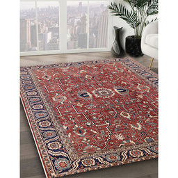 Mid-Century Modern Camel Brown Oriental Rug in Family Room, urb1369