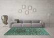 Machine Washable Oriental Turquoise Traditional Area Rugs in a Living Room,, wshurb1369turq