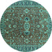 Round Oriental Turquoise Traditional Rug, urb1369turq