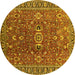 Round Machine Washable Oriental Yellow Traditional Rug, wshurb1369yw