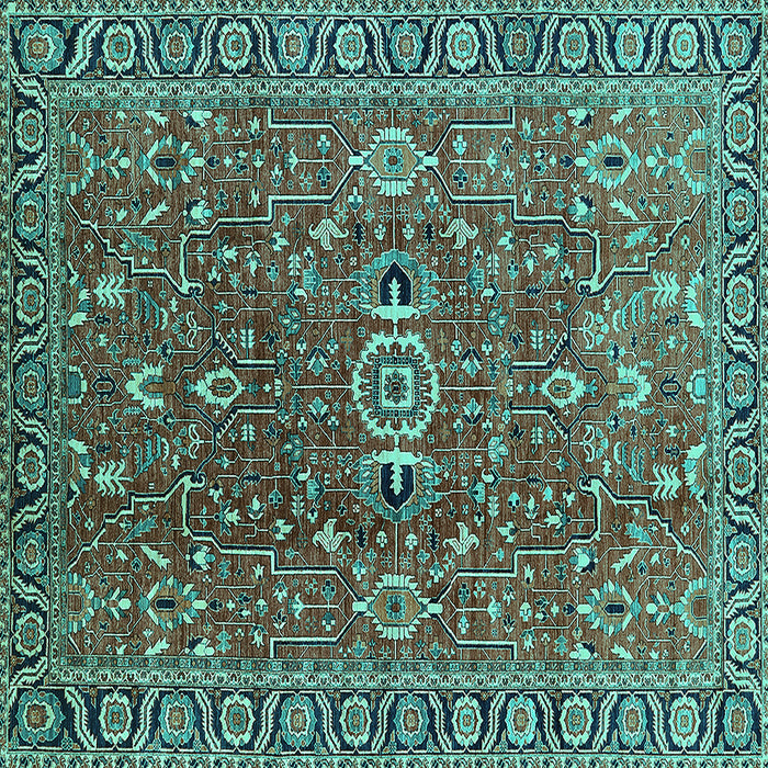 Square Oriental Turquoise Traditional Rug, urb1369turq