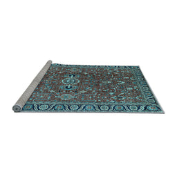 Sideview of Machine Washable Oriental Light Blue Traditional Rug, wshurb1369lblu