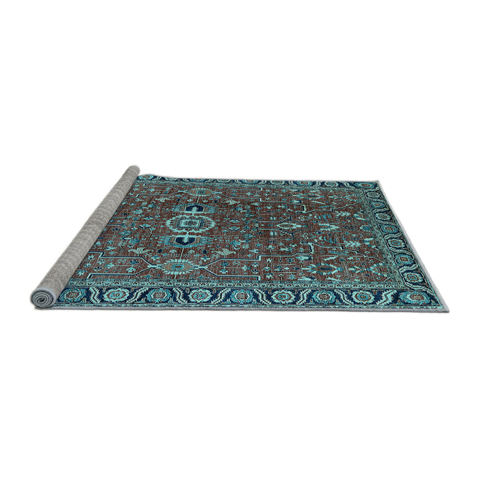 Sideview of Machine Washable Oriental Light Blue Traditional Rug, wshurb1369lblu