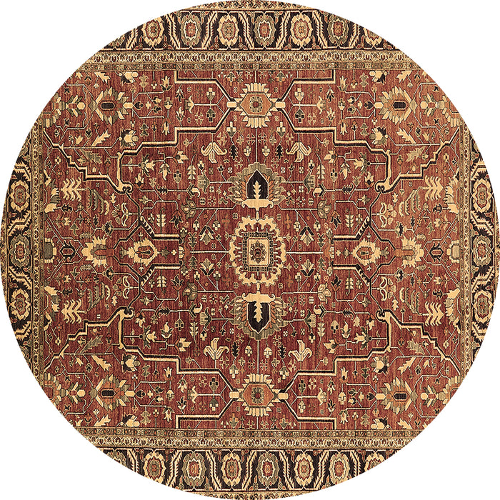 Round Oriental Brown Traditional Rug, urb1369brn