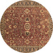 Round Oriental Brown Traditional Rug, urb1369brn