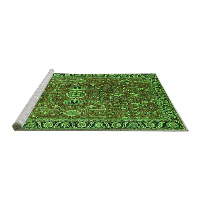 Sideview of Machine Washable Oriental Green Traditional Area Rugs, wshurb1369grn