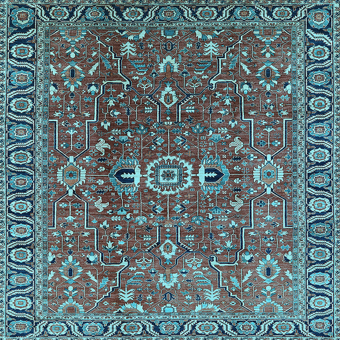 Square Machine Washable Oriental Light Blue Traditional Rug, wshurb1369lblu