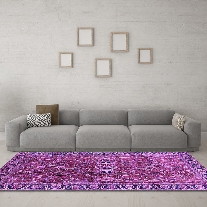 Machine Washable Oriental Purple Traditional Area Rugs in a Living Room, wshurb1369pur
