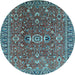 Round Machine Washable Oriental Light Blue Traditional Rug, wshurb1369lblu