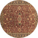 Round Machine Washable Oriental Brown Traditional Rug, wshurb1369brn