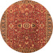 Round Machine Washable Oriental Orange Traditional Area Rugs, wshurb1369org