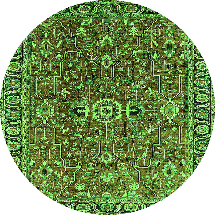 Round Machine Washable Oriental Green Traditional Area Rugs, wshurb1369grn