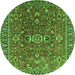 Round Machine Washable Oriental Green Traditional Area Rugs, wshurb1369grn