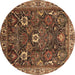 Round Oriental Brown Traditional Rug, urb1370brn