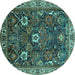 Round Oriental Turquoise Traditional Rug, urb1370turq