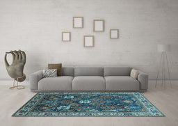 Machine Washable Oriental Light Blue Traditional Rug in a Living Room, wshurb1370lblu