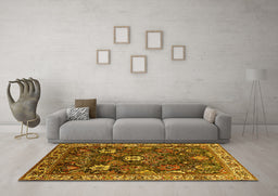 Machine Washable Oriental Yellow Traditional Rug in a Living Room, wshurb1370yw