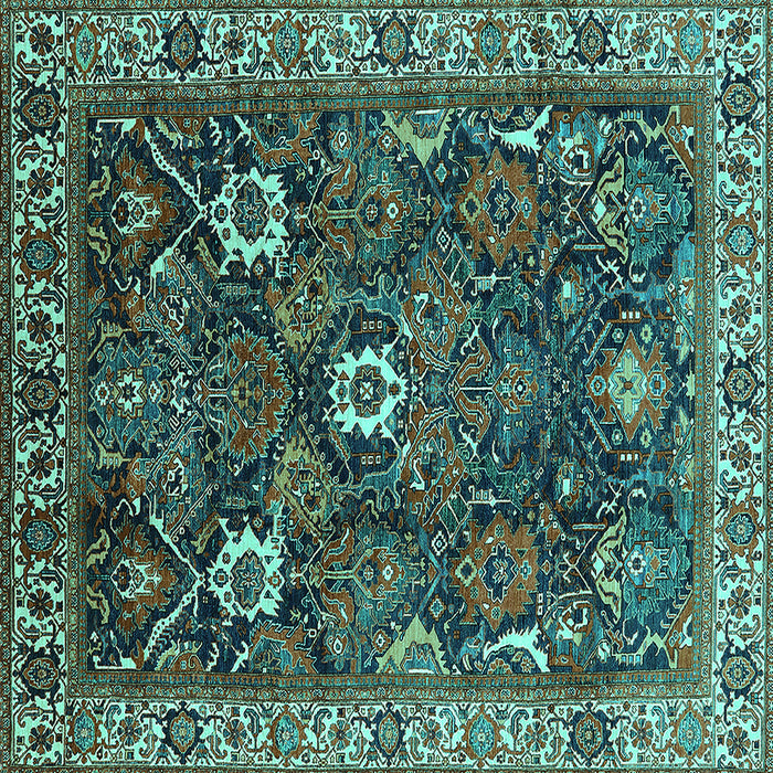 Square Machine Washable Oriental Turquoise Traditional Area Rugs, wshurb1370turq