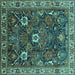 Square Machine Washable Oriental Turquoise Traditional Area Rugs, wshurb1370turq