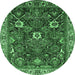 Round Machine Washable Oriental Emerald Green Traditional Area Rugs, wshurb1370emgrn