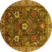 Round Machine Washable Oriental Yellow Traditional Rug, wshurb1370yw