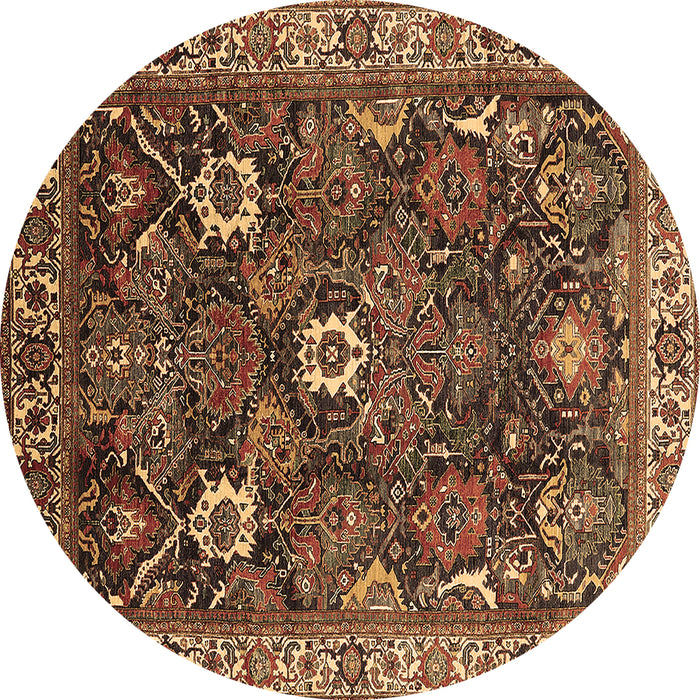 Round Machine Washable Oriental Brown Traditional Rug, wshurb1370brn