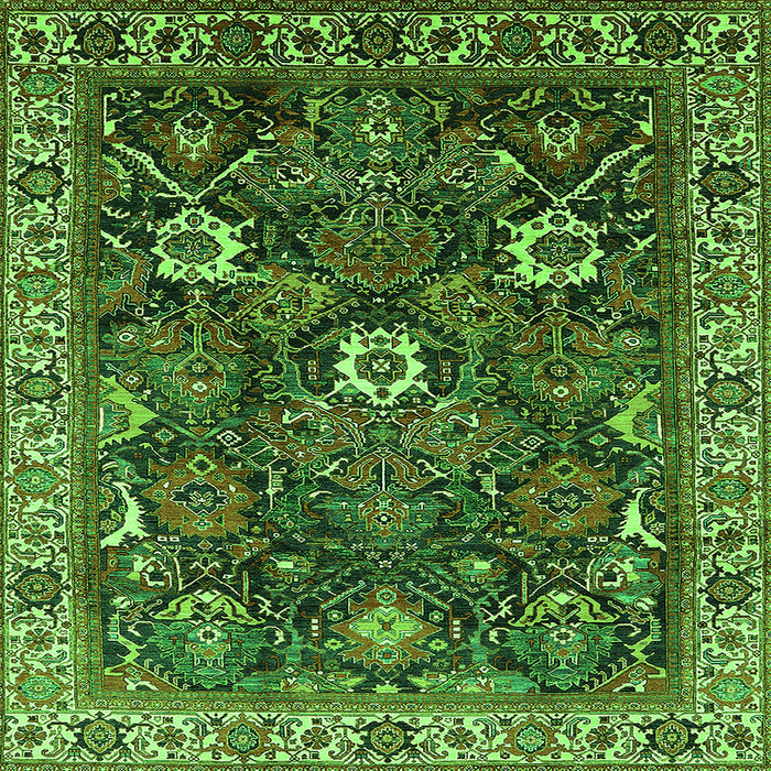 Square Machine Washable Oriental Green Traditional Area Rugs, wshurb1370grn